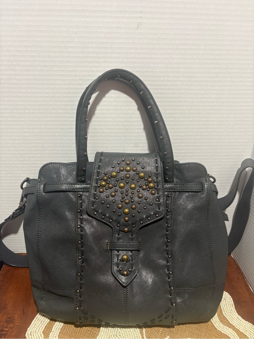 Isabella Fiore Black Studded Satchel